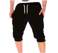 Mens Shorts 3/4 Length Joggers UK Sale Clearance Summer Gym Running Clothes Casual Capri Pants Cycling Walking Half Pants Elastic Waist Drawstring Running Shorts Loungewear Shorts Sweatpants