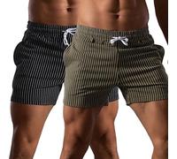 Mens Shorts 5" Casual Summer Stripes Elastic Waist Classic Fit Daily Wear Jogger Workout Cotton Shorts, Black+army Green, X-Small
