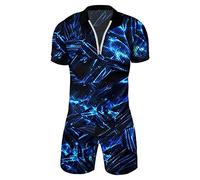 Mens Shorts and Shirt Sets Casual Tracksuit Set Loose Fitting Floral Print Men Summer Sets Button Down Henley T Shirts for Men Stretch Holiday Fashionable Set Tee Outfits 2 Piece Formal Blue