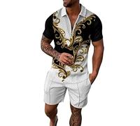 Mens Shorts and Shirt Sets Casual Tracksuit Set Loose Fitting Floral Print Men Summer Sets Button Down Henley T Shirts for Men Stretch Holiday Fashionable Set Tee Outfits 2 Piece Formal White