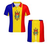 Mens Shorts and T Shirt Sets Polo Colloar Mens Summer 2 Piece Holiday Clothes Co ord Shorts Set with Novelty Republic of Moldova Flag Print Tracksuit Short Outfits