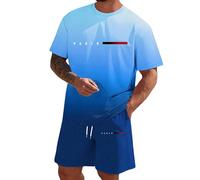 Mens Shorts and T Shirts Sets Gradient Paris Element Round Neck Short Sleeve T-Shirt Shorts 2 Piece Sets Relaxed Fit Breathable Lightweight Summer Two Piece Outfits