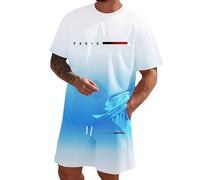 Mens Shorts and T Shirts Sets Gradient Paris Element Round Neck Short Sleeve T-Shirt Shorts 2 Piece Sets Relaxed Fit Breathable Lightweight Summer Two Piece Outfits