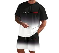 Mens Shorts and T Shirts Sets Gradient Paris Element Round Neck Short Sleeve T-Shirt Shorts 2 Piece Sets Relaxed Fit Breathable Lightweight Summer Two Piece Outfits