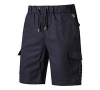 Men's Shorts Cargo Trousers Multi Pocket Workwear Shorts Drawstring Elastic Waist Sweatpants Essential Half Pants Outdoor Comfy Workout Short Knee Length Pant for Walking Running Hiking Camping Navy