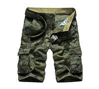 Men's Shorts Cargo Work Trousers - Male Casual Mid Waist Pant Short Cargo Pant Camouflage Pocket Zipper Fly Shorts (Army Green 36)