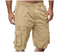 Mens Shorts Casual Sports Joggers with Elastic Waist Zipper Pockets Plain Lightweight Mens Cargo Hiking Outdoor Lightweight Casual Shorts for Men Plus Size M-4XL (01 Khaki, XXL)