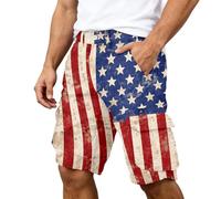 Men's Shorts for Men Lightweight Quick Dry Multi-Pocket - Mens Summer USA Independence Day Printed Casual Cargo Shorts - Beach Short Plus Size Elastic Waist Drawstring Sport Tennis Trunks Boxers