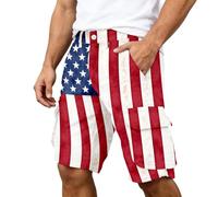 Men's Shorts for Men Lightweight Quick Dry Multi-Pocket - Mens Summer USA Independence Day Printed Casual Cargo Shorts - Beach Short Plus Size Elastic Waist Drawstring Sport Tennis Trunks Boxers