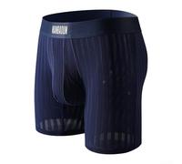 Men's Shorts, M-2XL Pack, Mesh Striped Trunks with U Convex Pouch, Breathable Soft Fabric for Daily Sports Wear(XXL Dark Blue)