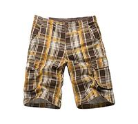 Men's Shorts Multi Pockets Checkered Five Point Casual Loose Work Shorts Summer Sports Beach Yellow