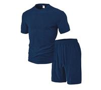 Mens Shorts Set - Men's Summer Casual Button Solid Color Towel Short Sleeve Shorts Set