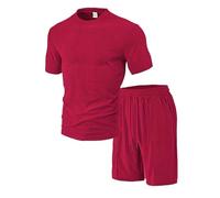 Mens Shorts Set - Men's Summer Casual Button Solid Color Towel Short Sleeve Shorts Set