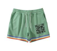 Men's Shorts Summer 2026 Casual Shorts with Drawstring for Men with Qr Code Print Rainbow Design Comfortable Muslin Jogging Bottoms Black Training Trousers, Green, XL