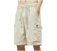 Men's Shorts, Summer Casual Cargo Cotton Shorts 3/4 Joggers Baggy Long Short Elasticated Waist Knee Length Short Summer Beach Pants Walking Trouser Gym Workout Sweatpants with Pockets