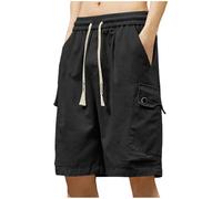 Men's Shorts, Summer Casual Cargo Cotton Shorts 3/4 Joggers Baggy Long Short Elasticated Waist Knee Length Short Summer Beach Pants Walking Trouser Gym Workout Sweatpants with Pockets