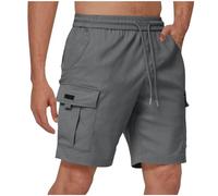 Men's Shorts Summer Outdoor Combat Cargo Shorts Elasticated Waist Short Quick Dry Breathable Cotton Workwear Casual Knee Length Pants Plain Lightweight Comfort Stretch Chino Short Dark Gray
