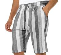 Men's Shorts Summer Striped Drawstring Elastic Waist Beach Shorts with Pockets Casual Lightweight Yoga Lounge Shorts(Grey,Large)