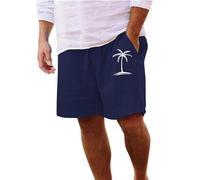 Men's Shorts Summer UK Casual Cotton Linen Drawstring Waistband Classic Comfort Beach Shorts with Pockets Fashion Baggy Loose Fit Elastic Waisted Pants for Travel Home Holiday Lounge Beach Vacation