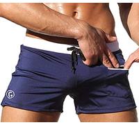 Men's Shorts Surf Swimming Trunks Beach Shorts Boxer Briefs Zip Pocket Panties (Light Blue, L)