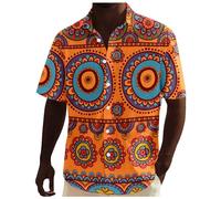 Mens Shrts Tops Blouse Men's Short Sleeve African Dashiki Traditional Style Shirt Summer Hawaii Beach Holiday Ankara Floral Shirts Female Long Sleeve Shirt (Orange, XXL)