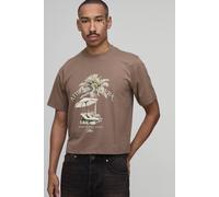 Men's Shrunken Athens Riviera Embroidered T-Shirt | Brown | Size Small | BOOHOOMAN