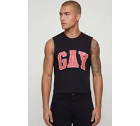 Men's Shrunken Boxy Gay Slogan Tank | Black | Size Large | BOOHOOMAN