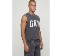 Men's Shrunken Boxy Washed Gay Slogan Tank | Charcoal | Size 2X-Large | BOOHOOMAN
