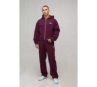 Men's Shrunken Fit Man Hamptons Zip Through Hooded Tracksuit | Burgundy | Size Medium | BOOHOOMAN
