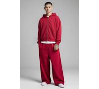 Men's Shrunken Fit Washed Loopback Dual Zip Hooded Tracksuit | Red | Size X-Large | BOOHOOMAN