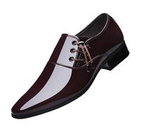 Men's Side Lace Up Oxford Dress Shoes Genuine Leather Working Heel Non Slip Anti-Slip Low Top Rubber Sole Shoe Office Fashion Lace Up Breathable(Marrone,5.5 UK)