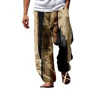 Men's Side Pocket Boho Hippy Trouser, Mens Patchwork Elastic Waist Hippie Gypsy Trousers, 3D Printed Tracksuit Bottoms Loose Bloomers Lounge Pants Beach Walking Sweatpants, Multicolored Patchwork