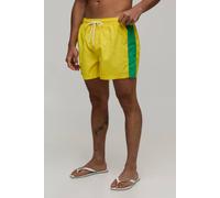 Men's Side Stripe Mid Length Swim Short | Yellow | Size X-Large | BOOHOOMAN