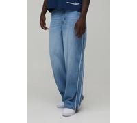 Men's Side Stripe Parachute Fit Jeans | Light Wash | Size 38R | boohooMAN