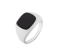 Men's Signet Ring, Black Onyx, Cushion Style, 925 Sterling Silver with Platinum Coating, Sizes R-Z (T)