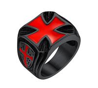 Men's Signet Ring, Classic Knights Templar Corss Crusader Ring Fashion Jewelry, Black Steel Biker Rings for Boys Size Q