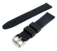 Men's Silicone Watch Strap Diamond Cut Pattern 18mm Wide Black with Blue Stitching C052