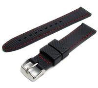 Men's Silicone Watch Strap Diamond Cut Pattern 18mm Wide Black with Red Stitching C052