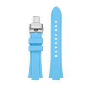 Men's silicone wristband Compatible With Casio EFR-S108D EFS-S570 ECB-10YDC watchband modified with protruding rubber watch strap(Sky blue-silver B,EFS-S570)
