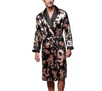 Men's Silk Bathrobe Men's Satin Silkly Dressing Gown Printed Home Sleepwear Long Sleeve Nightwear