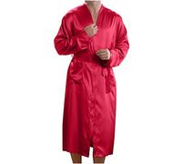 Mens Silk Dressing Gown Satin Robe Lightweight Long Sleeve Bathrobe Solid Color Silk Satin Kimono Robe Knee Length Nightgown Sleepwear Soft Cozy Casual Housecoats Loungewear Hot Pink