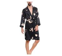 Mens Silk Kimono Robe,Mens Satin Kimono Robe, V-Neck Long Sleeve Cosy Bath Robes Lightweight Dressing Gowns Mens UK Satin Nightdress Long Sleeve Bathrobe Pyjamas Sleepwear Luxury Noble Bathrobe Black