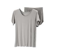 Mens Silk Pyjamas Set Women's Summer Shorts Pajamas Set Loose Fitting 2 Piece UK Modal Homewear Pyjama Short Sleeve Crewneck Soft Tshirts and Shorts Summer Lounge Sets