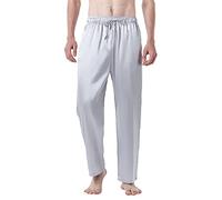 Men's Silk Satin Pyjama Bottoms Lounge Sleep Pants Loose Fit Soft Comfy Homewear Pants Elastic Waisted Drawstring Open Bottom Nightwear Sleepwear Trousers Jogger Sweatpants Grey