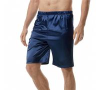 Men's Silk Satins Sleep Shorts Pajamas Underwear Satin Boxer Shorts Solid Colour Ruffle High Elastic Waistband Soft Breathable Short Pants Silky Pajama Bottoms for Men Navy
