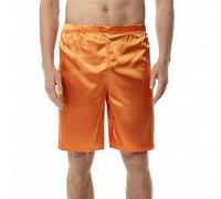 Men's Silk Satins Sleep Shorts Pajamas Underwear Satin Boxer Shorts Solid Colour Ruffle High Elastic Waistband Soft Breathable Short Pants Silky Pajama Bottoms for Men Orange