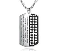 Mens Silver Bible Verse Dog Tag Cross Pendant Lord's Prayer Necklace Chain 24"