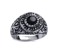 Mens Silver Black Onyx Carved Cabochon Signet Ring - GVR747 Jewelco London White W