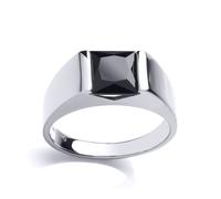 Mens Silver Black Square Onyx Square Solitaire Signet Ring - GVR751BLK Jewelco London White Y