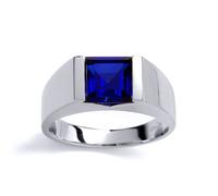 Mens Silver Blue Square CZ Bar Set Square Solitaire Signet Ring - GVR751 Jewelco London White W